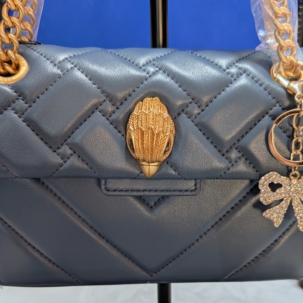 Kurt Geiger London Quilted Lambskin Leather Mini Kensington Blue & Gold - NEW 🔥